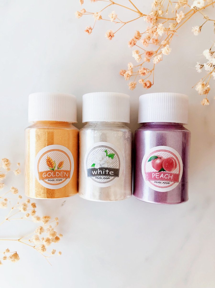 Mica Poeder Set | NEUTRALS PINK | Pigment Poeder | Kleur Poeder | 8-10 gr per potje | Epoxy Resin Giethars | 3 kleuren per set: Wit, Goud, Peach | Parelmoer-effect